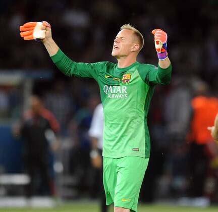 Championsleague Finale in Berlin 06.06.2015 Juventus Turin - FC Barcelona Barca 1:3. Schlußjubel Torwart Marc-Andre ter Stegen (Barca). HM