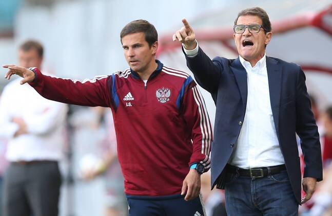 MOSCOW REGION, RUSSIA. JUNE 7, 2015. Russian national football team head coach Fabio Capello (R) reacts in a friendly football match between Russia and Belarus at the Arena Khimki Stadium. Artyom Korotayev TASS  TS0054C7