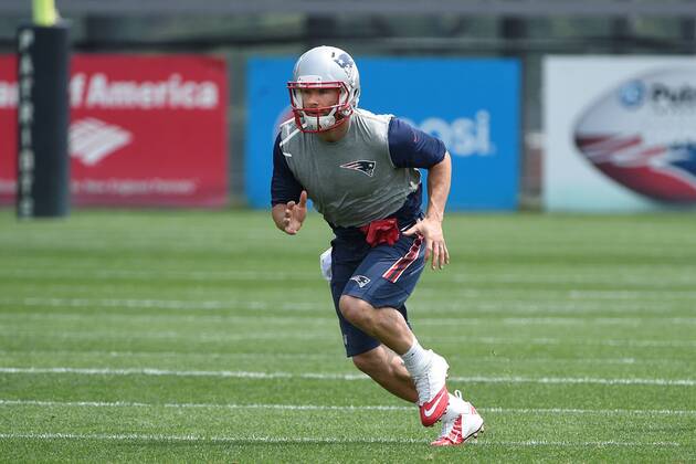 June 11, 2015 - Foxborough, Massachusetts, U.S. - New England Patriots wide receiver Julian Edelman (11) runs a route during the organized team activities held on the practice fields at Gillette Stadium in Foxborough Massachusetts. Eric Canha CSM NFL American Football Herren USA 2015: Patriots OTA JUN 11 - ZUMAc04_