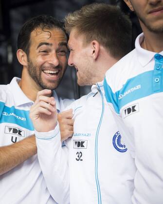 - GENT, BELGIUM: Gent s Rafinha Rafael Scapini de Almeida and Gent s Thomas Foket pictured during the official presentation of the 2015-2016 Belgian first division soccer team KAA Gent during the Gentse Feesten city festival, in Gent, Monday 20 July 2015. JASPERxJACOBS  x04667838x
