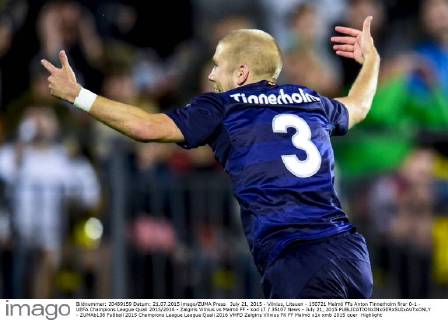 July 21, 2015 - Vilnius, Litauen - 150721 Malmö FFs Anton Tinnerholm firar 0-1 - UEFA Champions League Quali 2015 2016 - Zalgiris Vilnius vs Malmö FF - kod LT 35107 News - July 21, 2015  - ZUMAb138