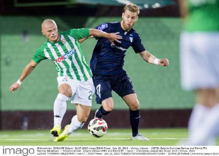 July 21, 2015 - Vilnius, Litauen - 150721 Zalgiris Darvydas Sernas and Malmö FFs Rasmus Bengtsson - fotbollsmatchen Zalgiris Vilnius VMFD and Malmö FF - Quali - Champions League den 21 juli 2015 i Vilnius. .Foto: LUDVIG THUNMAN BILDBYRAN kod LT 35107 News - July 21, 2015  - ZUMAb138