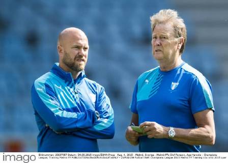Aug. 4, 2015 - Malmö, Sverige - Malmö FFs Olof Persson, Age Hareide - Champions League, Training Malmö FF  - ZUMAb138