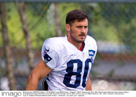 August 7, 2015; Foxborough, MA, USA: New England Patriots wide receiver Danny Amendola (80) takes the field during NFL American Football Herren USA training camp at Gillette Stadium. NFL 2015: Patriots Training Camp AUG 07 - ZUMAc04_