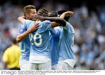 Aug. 15, 2015 - Malmö, Sverige - 150815 Malmö FFs Vladimir Rodic jublar efter 1-0 - Fussball, SWE, Allsvenskan: Malmö FF - Gefle den 15 august 2015 in Malmö..Foto: News - Aug. 15, 2015  - ZUMAb138