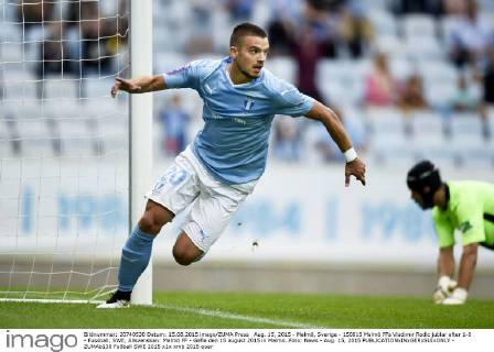 Aug. 15, 2015 - Malmö, Sverige - 150815 Malmö FFs Vladimir Rodic jublar efter 1-0 - Fussball, SWE, Allsvenskan: Malmö FF - Gefle den 15 august 2015 in Malmö..Foto: News - Aug. 15, 2015  - ZUMAb138