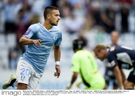 Aug. 15, 2015 - Malmö, Sverige - 150815 Malmö FFs Vladimir Rodic jublar efter 1-0 - Fussball, SWE, Allsvenskan: Malmö FF - Gefle den 15 august 2015 in Malmö..Foto: News - Aug. 15, 2015  - ZUMAb138