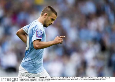 Aug. 15, 2015 - Malmö, Sverige - 150815 Malmö FFs Vladimir Rodic jublar efter 1-0 - Fussball, SWE, Allsvenskan: Malmö FF - Gefle den 15 august 2015 in Malmö..Foto: News - Aug. 15, 2015  - ZUMAb138