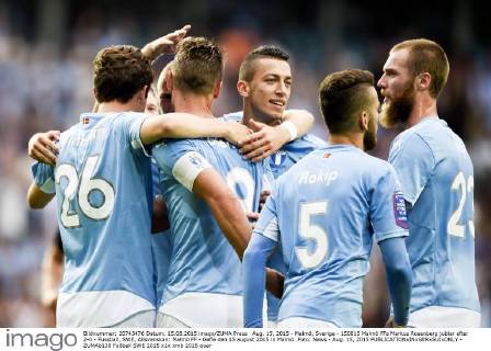 Aug. 15, 2015 - Malmö, Sverige - 150815 Malmö FFs Markus Rosenberg jublar efter 2-0 - Fussball, SWE, Allsvenskan: Malmö FF - Gefle den 15 august 2015 in Malmö..Foto: News - Aug. 15, 2015  - ZUMAb138