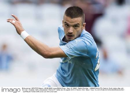 Aug. 15, 2015 - Malmö Sverige - 150815 Malmö FFs Vladimir Rodic jublar efter sitt 1-0 mal - Fussball, SWE, Allsvenskan: Malmö FF - Gefle den 15 august 2015 in Malmö..Foto: News - Aug. 15, 2015  - ZUMAb138