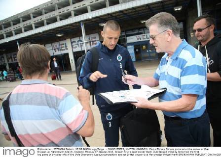 - MANCHESTER, UNITED KINGDOM: Club s Timmy Simons pictured at the arrival of Club Brugge, at Manchester Airport, England, Monday 17 August 2015. Belgian first league soccer team Club Brugge will play tomorrow the first leg game of the play-offs of the Uefa Champions League competition against British soccer club Manchester United ManU BRUNOxFAHY x04682173x