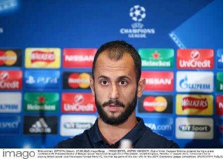 - MANCHESTER, UNITED KINGDOM: Club s Victor Vazquez Solsona pictured during a press conference PK Pressekonferenz of Belgian soccer team Club Brugge KV in Manchester, United Kingdom, Monday 17 August 2015. Tomorrow Club is playing British soccer club Manchester United ManU FC, the first leg game of the play-offs for the UEFA Champions League competition. BRUNOxFAHY x04682366x