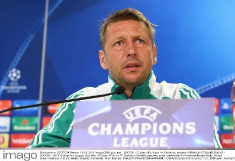 SOCCER - CL play offs, Rapid vs Shakhtar, preview VIENNA,AUSTRIA,18.AUG.15 - SOCCER - UEFA Champions League, play offs, SK Rapid Wien vs FC Shakhtar Donetsk, preview, press conference PK Pressekonferenz Rapid. Image shows head coach Zoran Barisic (Rapid). Keywords: Wien Energie. GEPAxpictures xChristianxOrt