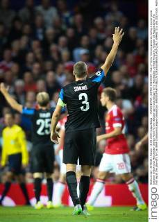 - MANCHESTER, UNITED KINGDOM: Club s Timmy Simons gestures during a soccer game between British club Manchester United ManU FC and Belgian team Club Brugge KV in Manchester, United Kingdom, Tuesday 18 August 2015, the first leg of the play-offs for the UEFA Champions League competition. BRUNOxFAHY x04682721x