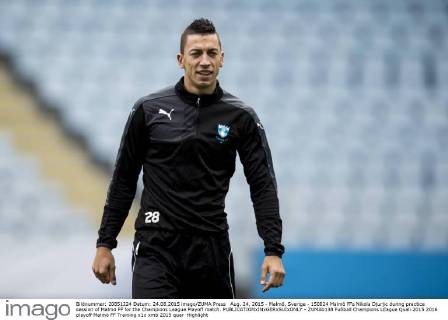 Aug. 24, 2015 - Malmö, Sverige - 150824 Malmö FFs Nikola Djurjic during practice session of Malmö FF for the Champions League Playoff match. - ZUMAb138