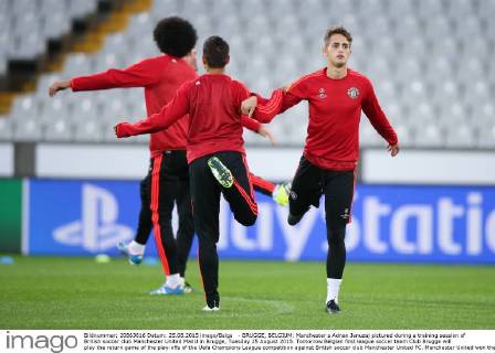- BRUGGE, BELGIUM: Manchester s Adnan Januzaj pictured during a training session of British soccer club Manchester United ManU in Brugge, Tuesday 25 August 2015. Tomorrow Belgian first league soccer team Club Brugge will play the return game of the play-offs of the Uefa Champions League competition against British soccer club Manchester United FC. Manchester United won the first leg 3-1. BRUNOxFAHY  x04687048x
