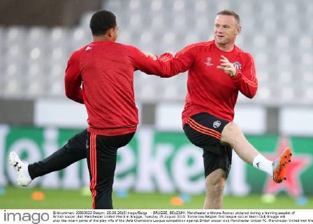 - BRUGGE, BELGIUM: Manchester s Wayne Rooney pictured during a training session of British soccer club Manchester United ManU in Brugge, Tuesday 25 August 2015. Tomorrow Belgian first league soccer team Club Brugge will play the return game of the play-offs of the Uefa Champions League competition against British soccer club Manchester United FC. Manchester United won the first leg 3-1. BRUNOxFAHY  x04687044x