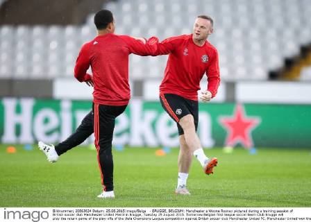 - BRUGGE, BELGIUM: Manchester s Wayne Rooney pictured during a training session of British soccer club Manchester United ManU in Brugge, Tuesday 25 August 2015. Tomorrow Belgian first league soccer team Club Brugge will play the return game of the play-offs of the Uefa Champions League competition against British soccer club Manchester United FC. Manchester United won the first leg 3-1. BRUNOxFAHY x04687045x