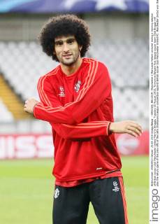 - BRUGGE, BELGIUM: Manchester s Marouane Fellaini pictured during a training session of British soccer club Manchester United ManU in Brugge, Tuesday 25 August 2015. Tomorrow Belgian first league soccer team Club Brugge will play the return game of the play-offs of the Uefa Champions League competition against British soccer club Manchester United FC. Manchester United won the first leg 3-1. BRUNOxFAHY x04687063x