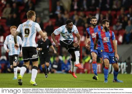 25.08.2015. London, England. Capital One Cup 2nd Round. Crystal Palace versus Shrewsbury. Shrewsbury Town s Jean-Louis Akpa Akpro has a shot from long range xCraigxMercerx  ActionPlus11653614