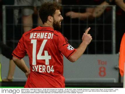 26.08.2015, xjhx, Fussball Champions League Quali, Bayer 04 Leverkusen - Lazio Rom, emspor, v.l. Admir Mehmedi (Bayer Leverkusen) celebrate the goal, Torjubel zum 2:0