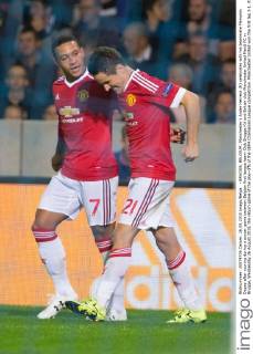 - BRUGGE, BELGIUM: Manchester s Ander Herrera (R) celebrates with his teammate Memphis Depay after scoring during a soccer game between Belgian first league team Club Brugge KV and British club Manchester United ManU FC in Brugge, Wednesday 26 August 2015, the return game of the play-offs of the UEFA Champions League competition. Manchester United won the first leg 3-1. KURTxDESPLENTER  x04687667x