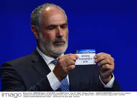 Aug. 27, 2015 - Monaco, Monaco - ANDONI ZUBIZARRETA shows the draw result of Juventus FC during the UEFA Champions League Draws 2015 - 16 at Grimaldi Forum. Soccer 2015 - UEFA Champions League 2015 - 16 Draw  - ZUMAm119