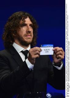 Aug. 27, 2015 - Monaco, Monaco - CARLES PUYOL shows the draw result of Sevilla FC during the UEFA Champions League Draws 2015 - 16 at Grimaldi Forum. Soccer 2015 - UEFA Champions League 2015 - 16 Draw  - ZUMAm119