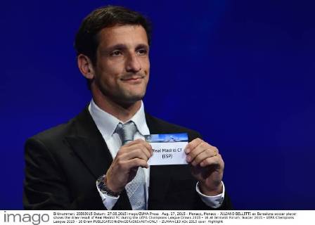 Aug. 27, 2015 - Monaco, Monaco - JULIANO BELLETTI ex Barcelona soccer player shows the draw result of Real Madrid FC during the UEFA Champions League Draws 2015 - 16 at Grimaldi Forum. Soccer 2015 - UEFA Champions League 2015 - 16 Draw - ZUMAm119