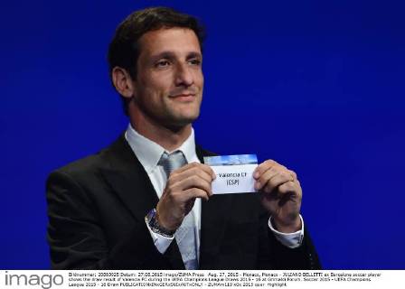 Aug. 27, 2015 - Monaco, Monaco - JULIANO BELLETTI ex Barcelona soccer player shows the draw result of Valencia FC during the UEFA Champions League Draws 2015 - 16 at Grimaldi Forum. Soccer 2015 - UEFA Champions League 2015 - 16 Draw - ZUMAm119