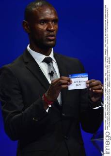 Aug. 27, 2015 - Monaco, Monaco - ERIC ABIDAL ex Barcelona soccer player shows the draw result of FC Bate Borisov during the UEFA Champions League Draws 2015 - 16 at Grimaldi Forum. Soccer 2015 - UEFA Champions League 2015 - 16 Draw - ZUMAm119