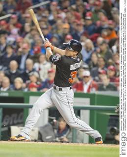 April 9, 2014 - Washington, District Of Columbia, U.S - Miami Marlins second baseman Derek Dietrich (32) hits a home run in the second inning against the Washington Nationals making the score 5 - 0 at Nationals Park in Washington, D.C. on Wednesday, April 9, 2014. MLB Baseball Herren USA 2014 - Marlins Beat Nationals 7-1 - ZUMAp124