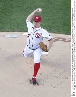 April 9, 2014 - Washington, District Of Columbia, U.S - Washington Nationals starting pitcher Jordan Zimmermann (27) pitches in the first inning against the Miami Marlins at Nationals Park in Washington, D.C. on Wednesday, April 9, 2014. Zimmermann was removed from the game after allowing five runs on seven hits in 1 2 3 innings. MLB Baseball Herren USA 2014 - Marlins Beat Nationals 7-1 - ZUMAp124