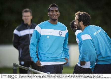 - GENT, BELGIUM: Gent s Renato Neto and Gent s Rafinha Rafael Scapini de Almeida pictured during a training of KAA Gent, in Gent, Tuesday 15 September 2015. Tomorrow Belgian first league soccer team KAA Gent will play the first game in the group stage of the Uefa Champions League competition against French Olympique Lyon. JASPERxJACOBS x04700136x