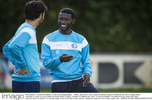 - GENT, BELGIUM: Gent s Rafinha Rafael Scapini de Almeida and Gent s Nana Asare pictured in action during a training of KAA Gent, in Gent, Tuesday 15 September 2015. Tomorrow Belgian first league soccer team KAA Gent will play the first game in the group stage of the Uefa Champions League competition against French Olympique Lyon. JASPERxJACOBS  x04700153x