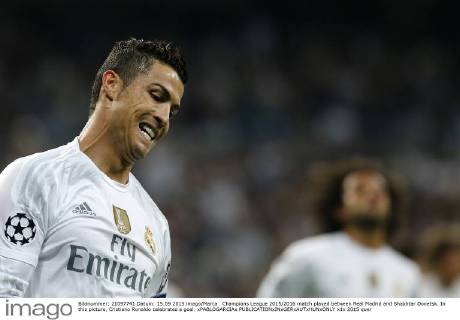Champions League 2015 2016 match played between Real Madrid and Shakhtar Donetsk. In this picture, Cristiano Ronaldo celebrates a goal. xPABLOGARCIAx