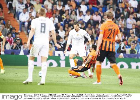 Sept. 15, 2015 - Madrid, Spain - Cristiano Ronaldo (forward, Real Madrid F.C.) in action during the UEFA Champions League match between Real Madrid and FC Shakhtar Donetsk at Santiago Bernabeu on September 15, 2015 in Madrid Real Madrid vs FC Shakhtar Donetsk. UEFA Champions League. - ZUMAg15_
