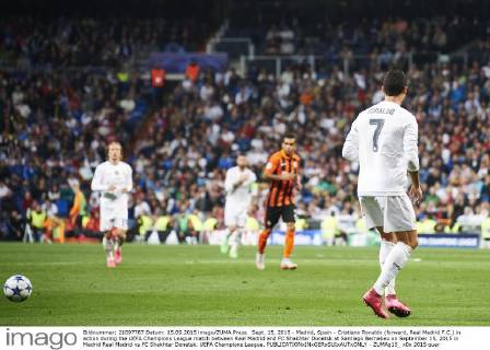 Sept. 15, 2015 - Madrid, Spain - Cristiano Ronaldo (forward, Real Madrid F.C.) in action during the UEFA Champions League match between Real Madrid and FC Shakhtar Donetsk at Santiago Bernabeu on September 15, 2015 in Madrid Real Madrid vs FC Shakhtar Donetsk. UEFA Champions League. - ZUMAg15_
