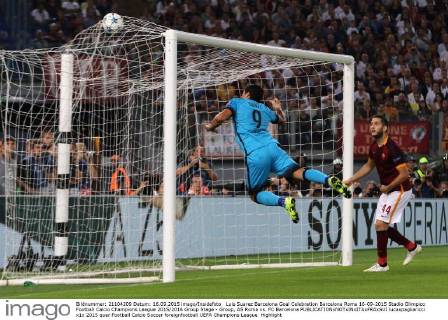 Luis Suarez Barcelona Goal Celebration Barcelona Roma 16-09-2015 Stadio Olimpico Football Calcio Champions League 2015 2016 Group Stage - Group, AS Roma vs. FC Barcelona lucaxpagliaricci