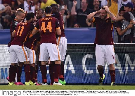 Alessandro Florenzi Roma Goal celebration 1-1 Roma 16-09-2015 Stadio Olimpico Football Calcio Champions League 2015 2016 Group Stage - Group, AS Roma vs. FC Barcelona andreaxstaccioli
