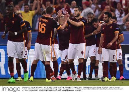 Alessandro Florenzi Roma Goal celebration 1-1 Roma 16-09-2015 Stadio Olimpico Football Calcio Champions League 2015 2016 Group Stage - Group, AS Roma vs. FC Barcelona andreaxstaccioli
