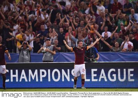 Alessandro Florenzi Roma Goal celebration 1-1 Roma 16-09-2015 Stadio Olimpico Football Calcio Champions League 2015 2016 Group Stage - Group, AS Roma vs. FC Barcelona andreaxstaccioli