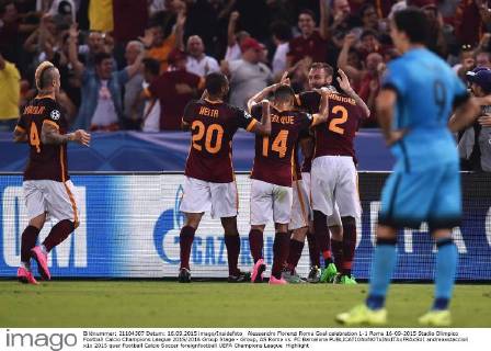 Alessandro Florenzi Roma Goal celebration 1-1 Roma 16-09-2015 Stadio Olimpico Football Calcio Champions League 2015 2016 Group Stage - Group, AS Roma vs. FC Barcelona andreaxstaccioli
