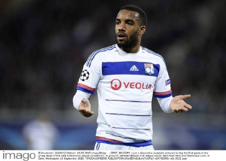 - GENT, BELGIUM: Lyon s Alexandre Lacazette pictured during the first game in the group stage of the Uefa Champions League competition, in group H, between Belgian first league soccer team KAA Gent and Olympique Lyon, in Gent, Wednesday 16 September 2015. YORICKxJANSENS x04701505x