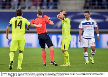 Brecht Dejaegere (gant) - CARTON ROUGE - Fussball, Champions League, KAA Gent vs. Olympique Lyon - 16 09 2015 AnthonyBIBARD FEP Panoramic