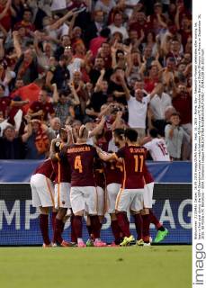 Sept. 16, 2015 - Rome, Itay - Alessandro Florenzi celebrates after scoring his team s first goal during the UEFA Champions League match between AS Roma and FC Barcelona Barca at Stadio Olimpico in Rome on September 16, 2015. AS Roma v FC Barcelona - UEFA Champions League - ZUMAn230