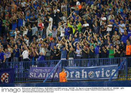 SOCCER - CL, Zagreb vs Arsenal ZAGREB,CROATIA,16.SEP.15 - SOCCER - UEFA Champions League, group stage, GNK Dinamo Zagreb vs FC Arsenal. Image shows fans of Zagreb. GEPAxpictures xMaticxKlansek