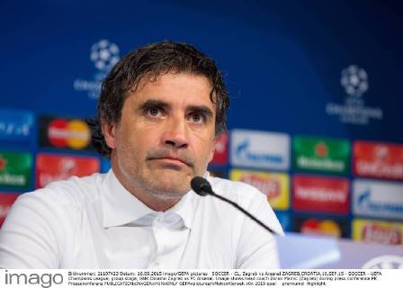 SOCCER - CL, Zagreb vs Arsenal ZAGREB,CROATIA,16.SEP.15 - SOCCER - UEFA Champions League, group stage, GNK Dinamo Zagreb vs FC Arsenal. Image shows head coach Zoran Mamic (Zagreb) during press conference PK Pressekonferenz GEPAxpictures xMaticxKlansek