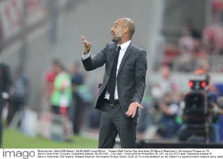 Piraeus Chef-Trainer Pep Guardiola (FC Bayern Muenchen), Olympiakos Piraeus vs. FC Bayern Muenchen, Fussball, Champions League, 16.09.2015 , Copyright: Kolbert Eibner-Pressefoto EP_CKT