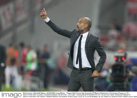 Piraeus Chef-Trainer Pep Guardiola (FC Bayern Muenchen), Olympiakos Piraeus vs. FC Bayern Muenchen, Fussball, Champions League, 16.09.2015 , Copyright: Kolbert Eibner-Pressefoto EP_CKT